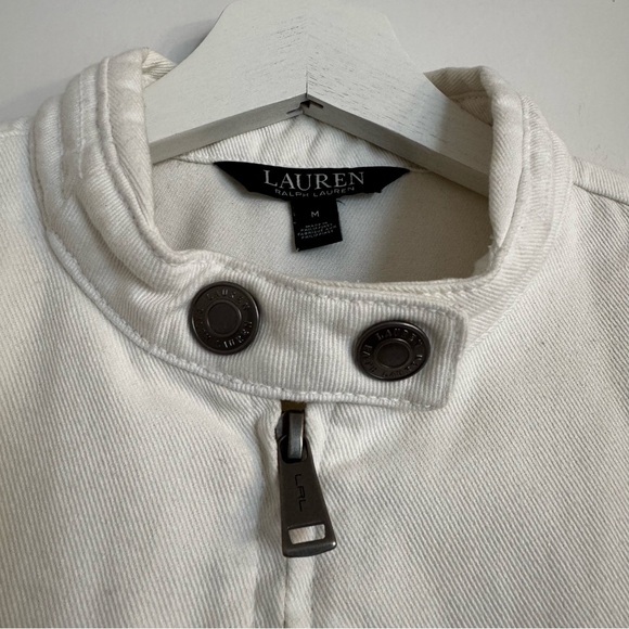 Lauren Ralph Lauren 100% Cotton White Moto Cafe Racer Jacket - Size M - Picture 2 of 10
